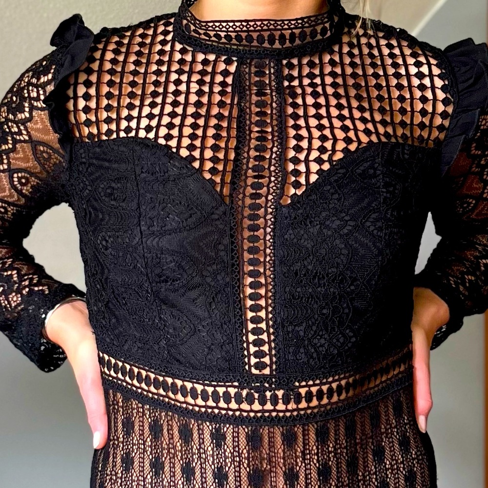 Hello Molly black crochet body suit!
